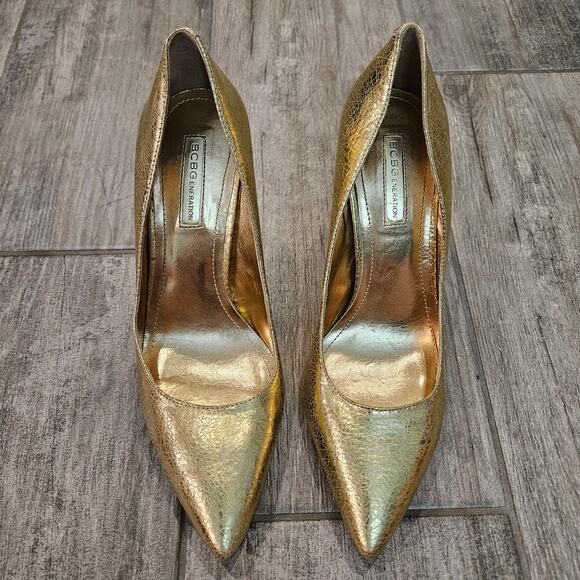 BCBGeneration Oslo Gold Heels Womens Size 9 Metallic Pointed Toe Pumps Party - Picture 3 of 10
